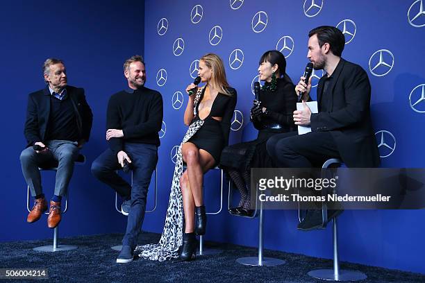 Wolfgang Schattling, Jeff Bark, Natasha Poly, Atsuko Kudo and Jan Koeppen attend the Mercedes-Benz Fashion Talk during the Mercedes-Benz Fashion Week...