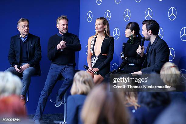 Wolfgang Schattling, Jeff Bark, Natasha Poly, Atsuko Kudo and Jan Koeppen attend the Mercedes-Benz Fashion Talk during the Mercedes-Benz Fashion Week...