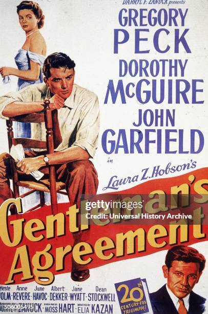 "Gentleman's Agreement", a 1947 drama film starring Gregory Peck, Dorothy McGuire and John Garfield.