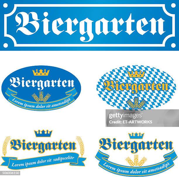 biergarten label - etiketten stock-grafiken, -clipart, -cartoons und -symbole