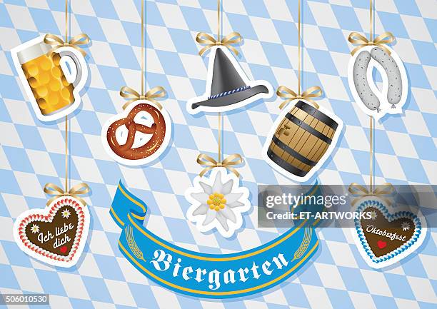 beer garden - party in munich stock illustrations