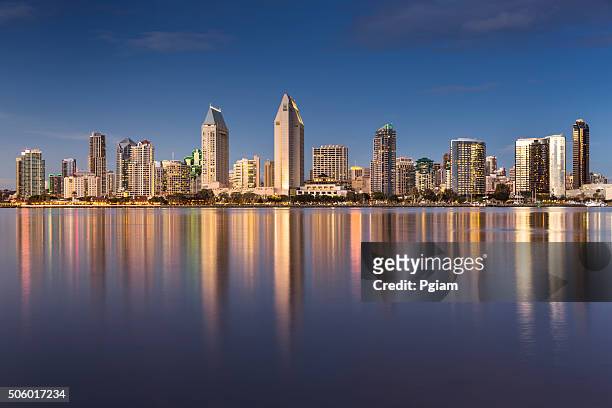 san diego skyline at night - san diego stock pictures, royalty-free photos & images