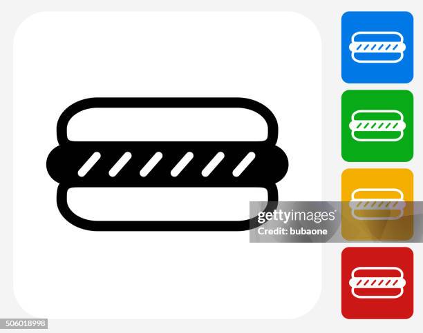 hotdog icon flat graphic design - bread roll white background stock illustrations
