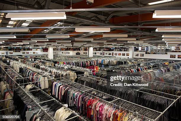 Rows of clothing are hung in the stockroom at Angels Costume House on January 20, 2016 in London, England. Angels Costumes established in 1840 is in...