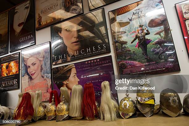 Wigs, hats and film posters are displayed in the stockroom at Angels Costume House on January 20, 2016 in London, England. Angels Costumes...