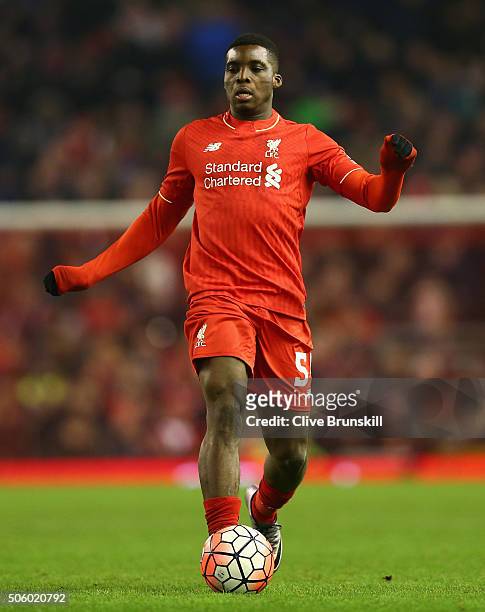 Sheyi Ojo of Liverpool in action during The Emirates FA Cup Third Round Replay match between Liverpool and Exeter City at Anfield on January 20, 2016...