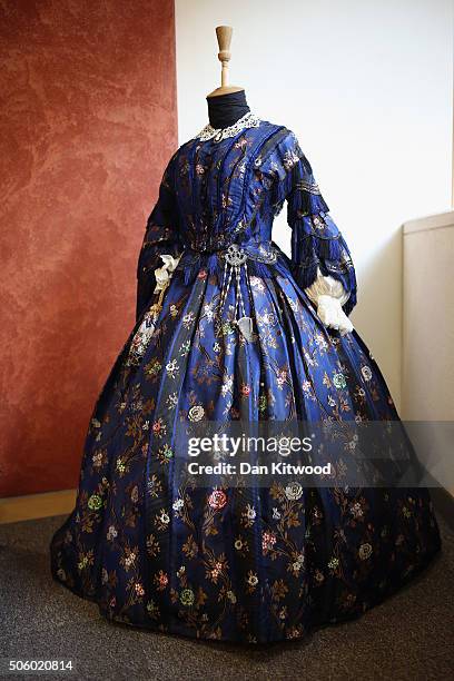 An original 18th century dress is displayed at Angels Costume House on January 20, 2016 in London, England. Angels Costumes established in 1840 is in...