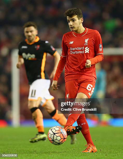 Pedro Chirivella of Liverpool in action during The Emirates FA Cup Third Round Replay match between Liverpool and Exeter City at Anfield on January...
