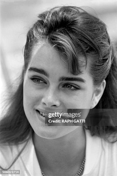 Photo taken on June 25, 1983 shows US actress, model and former child star Brooke Shields during the Monte-Carlo ATP Masters Series Tournament tennis...