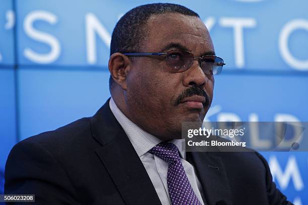 Hailemariam Desalegn, Ethiopia's prime minister, looks on during a panel session at the World Economic Forum in Davos, Switzerland, on Thursday, Jan....