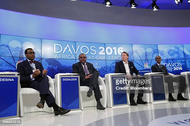 From left to right, Akinwumi Ayodeji Adesina, president of the African Development Bank , Hailemariam Desalegn, Ethiopia's prime minister, Hans...
