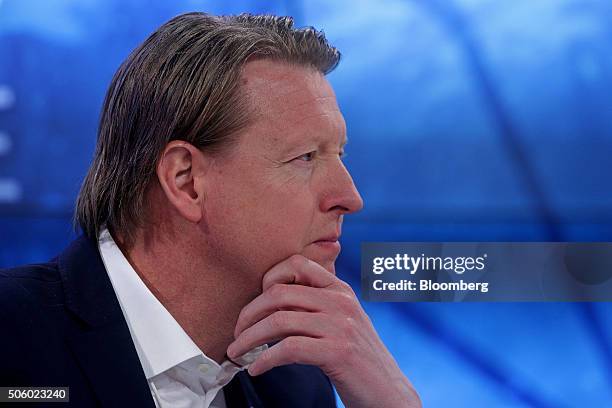 Hans Vestberg, chief executive officer of Ericsson AB, looks on during a panel session at the World Economic Forum in Davos, Switzerland, on...