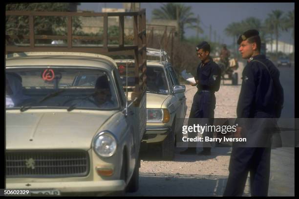Gazan policemen , manning road checkpoint at Noseirat in Palestinian autonomous Gaza Strip.