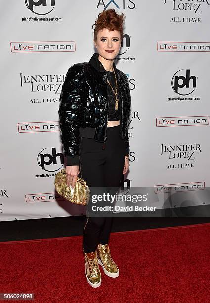 Singer Kiesza arrives at the launch of Jennifer Lopez's residency "JENNIFER LOPEZ: ALL I HAVE" at Planet Hollwood Resort & Casino on January 20, 2016...