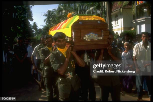 Soldiers bearing coffin of Lance Corporal Alvis, killed by LTTE rebel fire in Jaffna in OP Leap Forward offensive against separatist Tamil Tigers.