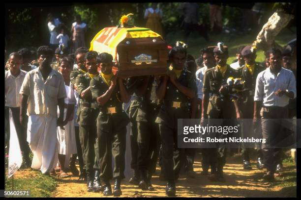 Soldiers bearing coffin of Lance Corporal Alvis, killed by LTTE rebel fire in Jaffna in OP Leap Forward offensive against separatist Tamil Tigers.