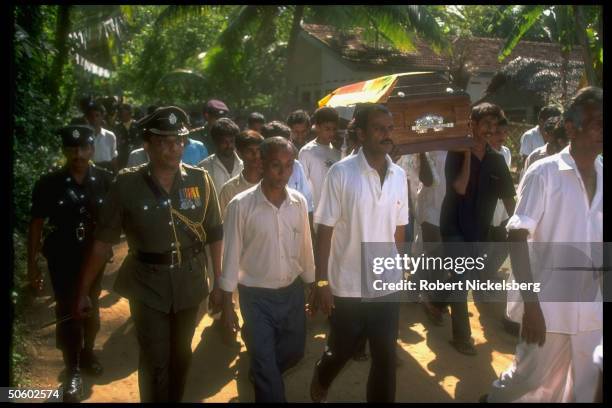 Soldiers bearing coffin of Lance Corporal Alvis, killed by LTTE rebel fire in Jaffna in OP Leap Forward offensive against separatist Tamil Tigers.