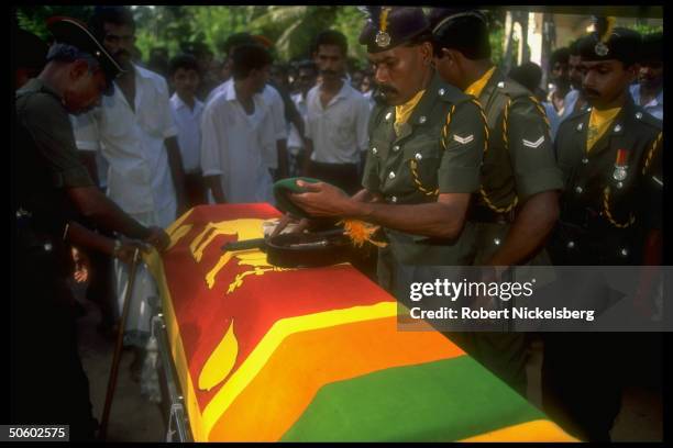 Mil. Funeral for Lance Corporal Alvis, killed by LTTE rebel fire in Jaffna in OP Leap Forward offensive against separatist Tamil Tigers.