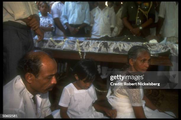 Family mourning at mil. Funeral of only son, Lance Corporal Alvis, killed by LTTE rebels in Jaffna OP Leap Forward govt. Offensive on Tamil Tigers.