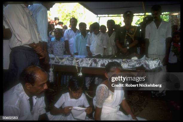 Family mourning at mil. Funeral of only son, Lance Corporal Alvis, killed by LTTE rebels in Jaffna OP Leap Forward govt. Offensive on Tamil Tigers.