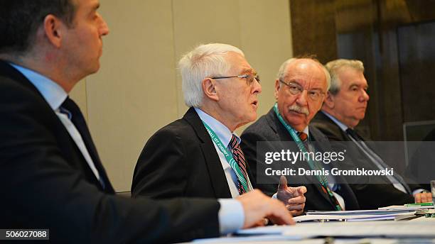 Martin-Peter Buech, Head of Science council Deutscher Fussball Bund, faces the media during Day 1 of the DFB Science Congress at Steigenberger...