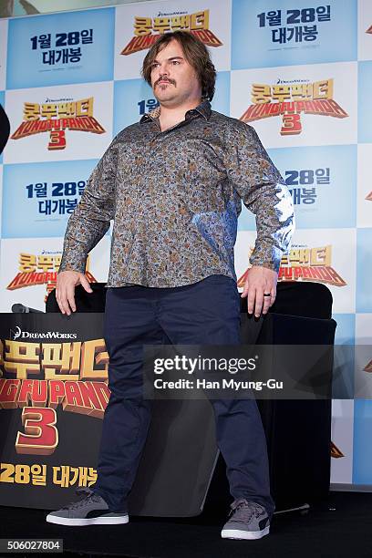 Actor Jack Black attends the press conference for 'Kung Fu Panda 3' on January 20, 2016 in Seoul, South Korea. Jack Black and Jennifer Yuh are...