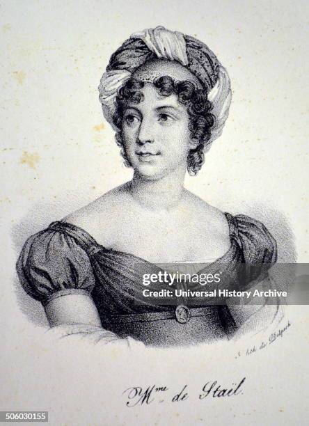 Anne Louise Germaine de Stael Swiss writer and heiress of Jacques Necker, Finance minister to Louis XVI. Lithograph, Paris, c1840. Photo by: