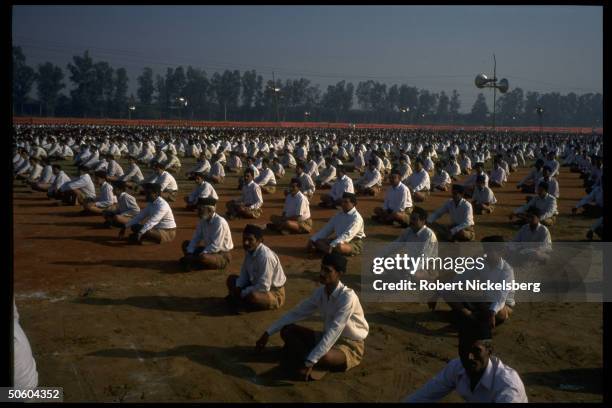 Members of Hindu nationalist Rashtriya Swayamsevak Sangh performing calisthenics during RSS annual function.