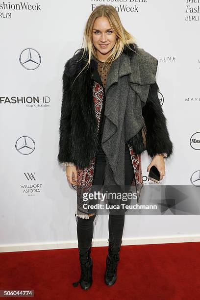 Nina Suess attends the Dimitri show during the Mercedes-Benz Fashion Week Berlin Autumn/Winter 2016 at Brandenburg Gate on January 21, 2016 in...