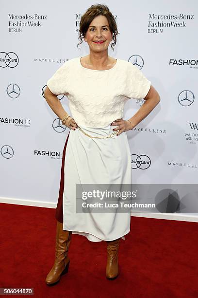 Astrid Rudolph attends the Dimitri show during the Mercedes-Benz Fashion Week Berlin Autumn/Winter 2016 at Brandenburg Gate on January 21, 2016 in...