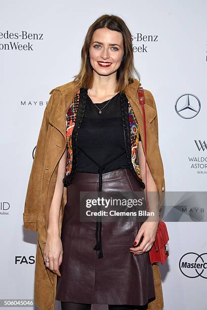 Eva Padberg attends the Dimitri show during the Mercedes-Benz Fashion Week Berlin Autumn/Winter 2016 at Brandenburg Gate on January 21, 2016 in...