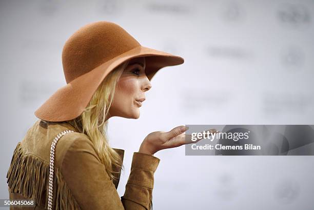 Annika Gassner attends the Dimitri show during the Mercedes-Benz Fashion Week Berlin Autumn/Winter 2016 at Brandenburg Gate on January 21, 2016 in...