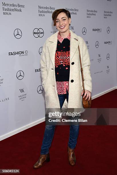 Kathy Weber attends the Dimitri show during the Mercedes-Benz Fashion Week Berlin Autumn/Winter 2016 at Brandenburg Gate on January 21, 2016 in...