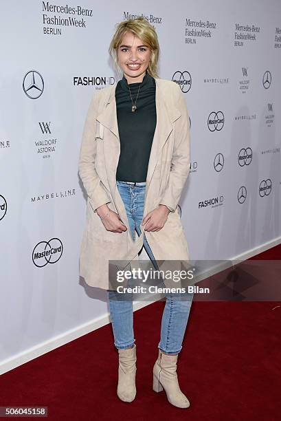 Sarina Nowak attends the Dimitri show during the Mercedes-Benz Fashion Week Berlin Autumn/Winter 2016 at Brandenburg Gate on January 21, 2016 in...