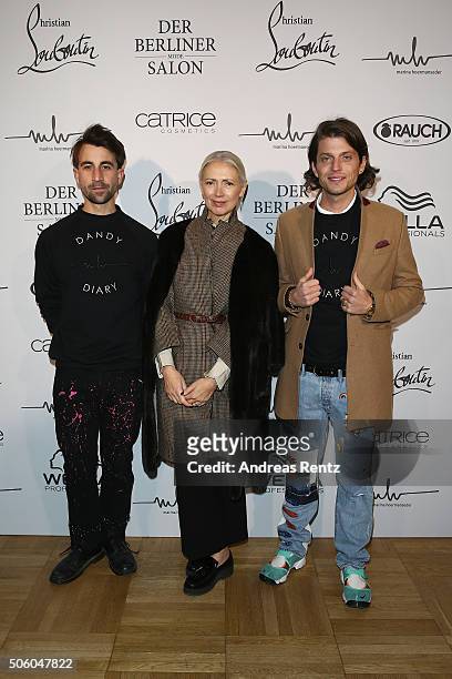 David Roth, Christiane Arp and Carl Jakob Haupt attend the Marina Hoermanseder show as part of Der Berliner Mode Salon during the Mercedes-Benz...