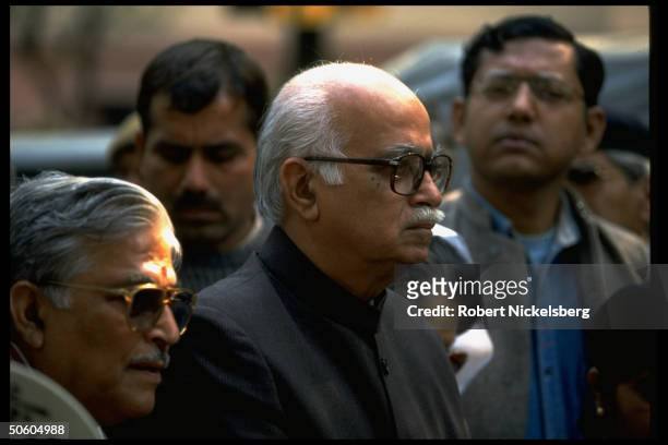 Opposition BJP Bharatiya Janata Party ldr. L.K. Advani during protest march re govt. Charges of corruption against 10 maj. Politicians incl. Him.