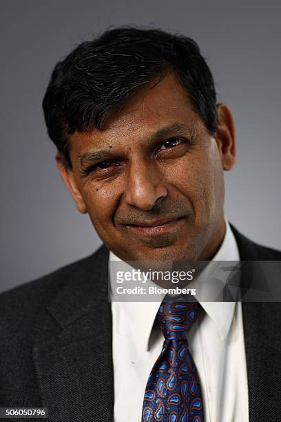 Raghuram Rajan, governor of the Reserve Bank of India , poses for a photograph following a Bloomberg Television interview in Davos, Switzerland, on...