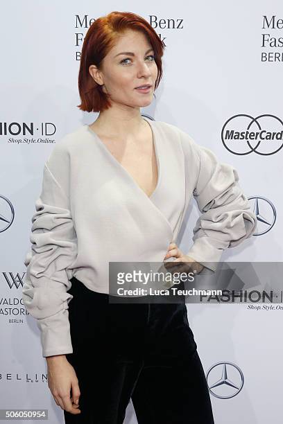 Lisa Banholzer attends the Dimitri show during the Mercedes-Benz Fashion Week Berlin Autumn/Winter 2016 at Brandenburg Gate on January 21, 2016 in...