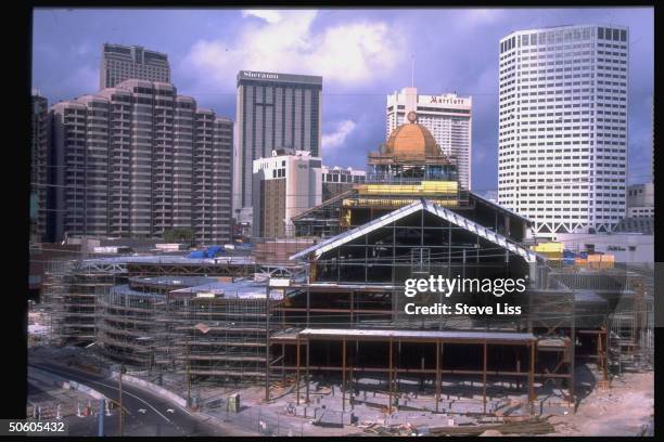 Harrah's casino construction site, abandoned in downtown economic renewal project gone belly up, re ailing gambling industry & anti-gambling lobby.