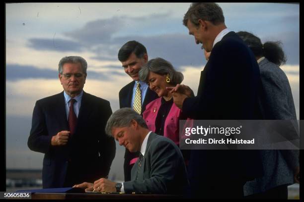 Pres. Bill Clinton signing Wilderness Bill w. CO Dems. Gov. Roy Romer, Reps. David Skaggs & Pat Schroeder & Sen. Tim Wirth.