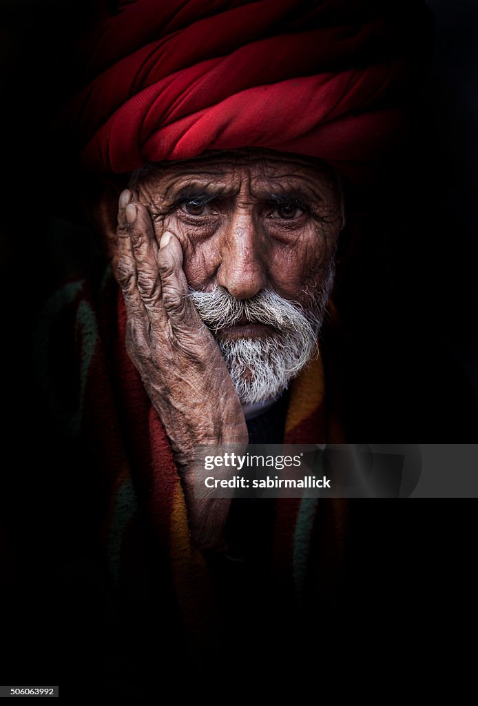 Portrait de l'ancien homme Tribal, Rajasthan, Inde.