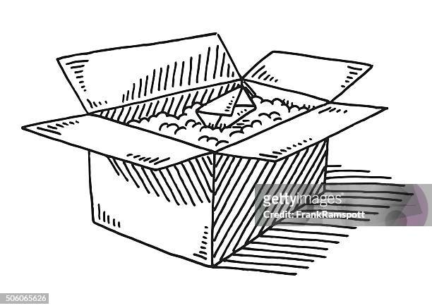 open delivery box drawing - kleurenverloop stock illustrations