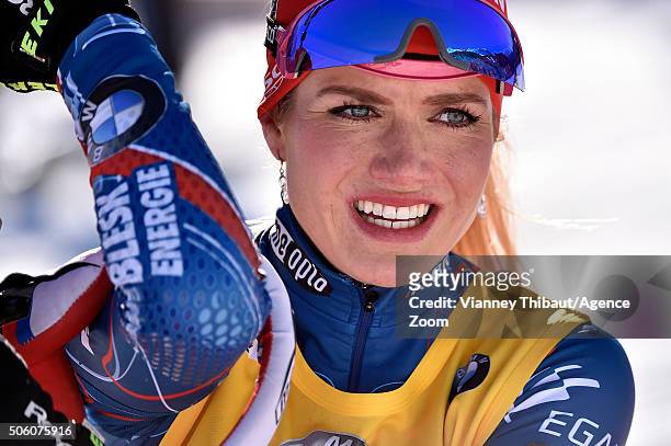 Gabriela Soukalova of the Czech Republic competes during the IBU Biathlon World Cup Women's Sprint on January 21, 2016 in Antholz-Anterselva, Italy.
