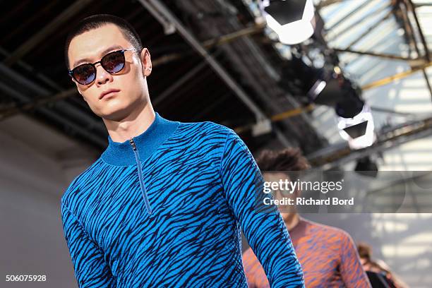 Models walk the runway during the Issey Miyake Men Menswear Fall/Winter 2016-2017 show as part of Paris Fashion Week on January 21, 2016 in Paris,...