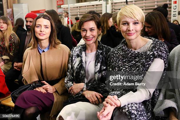 Eva Padberg, Christiane Paul and Susann Atwell attend the Perret Schaad show during the Mercedes-Benz Fashion Week Berlin Autumn/Winter 2016 at on...
