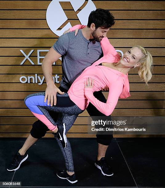 Maksim Chmerkovskiy and Peta Murgatroyd teach shoppers dance moves to help keep active & fit at JCPenney on January 21, 2016 in New York City.