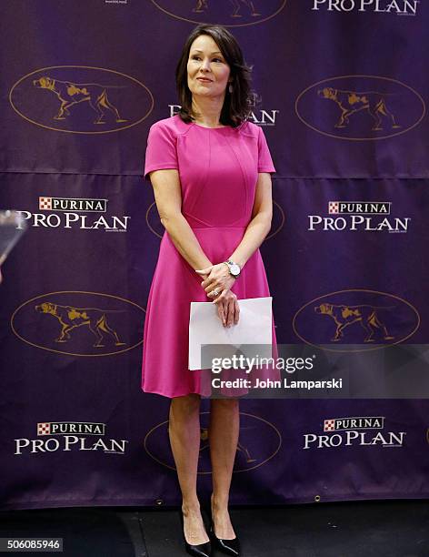 Westminster Director of Communications, Gail Miller Bisher speaks during the 140th annual Westminster Kennel Club Dog Show - meet the new breeds at...