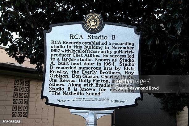 January 01: RCA Studio B historic marker on January 1, 2016 in Nashville, Tennessee.