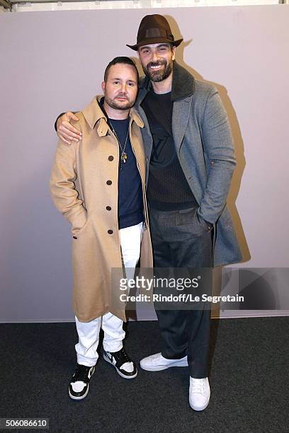 Stylist Kim Jones and Actor Luca Calvani pose Backstage after the Louis Vuitton Menswear Fall/Winter 2016-2017 Fashion Show as part of Paris Fashion...
