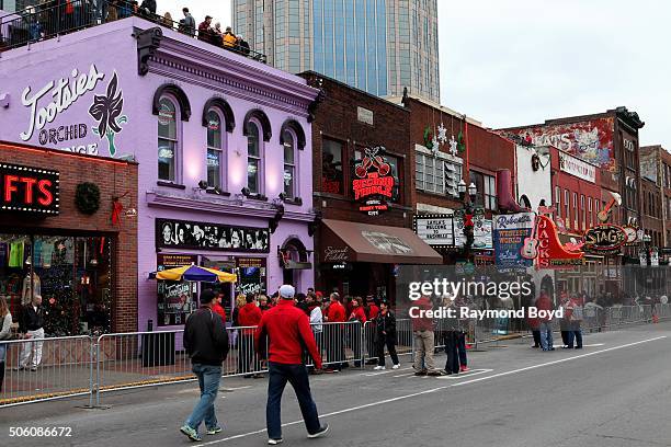 Entertainment bars, lounges and shops on Broadway in downtown Nashville on December 30, 2015 in Nashville, Tennessee.